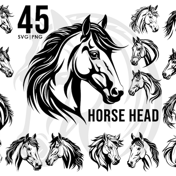 Paquete SVG de 45 caballos, silueta de caballo, PNG, vector, fondo transparente, archivos svg, paquete svg