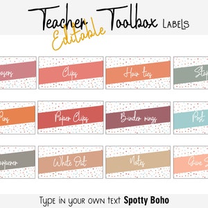 Vlekkerige boho leraar Toolbox-labels | Bewerkbaar | Neutraal regenboogklasdecor