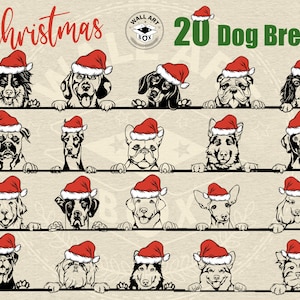 Weihnachten Hund SVG Bundle, Hund Nikolausmütze Clipart Cricut, lustiges Gesicht Bulldogge Dobermann Lab Rott Shepherd Corgis Weihnachten Vektor download, png svg