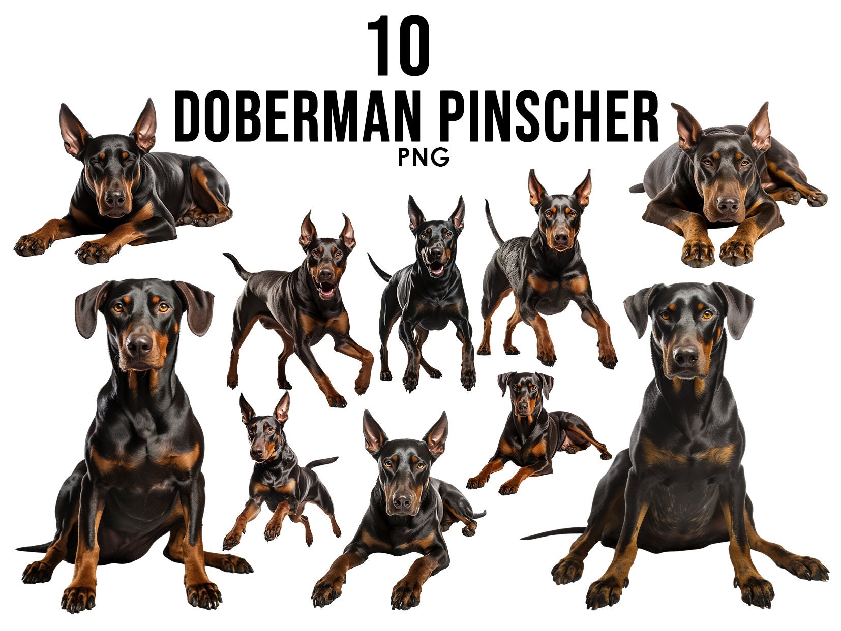 ドーベルマン ピンシャーの犬種のクリップアート バンドル、犬の昇華デザイン、犬の品種 PNG、かわいい犬のデジタルイラスト、犬のポートレート プリント  - Etsy 日本, image size:1654x1242