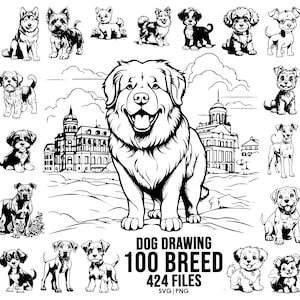 100 DOG Breeds SVG, Full body Dog Clipart, Dog line drawing Svg Files For Cricut, 212 Dog Variations, Transparent Background Included