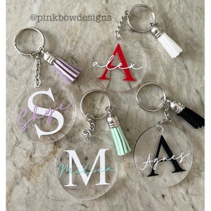 Name & Initial acrylic keychains | Coworker gifts, birthday gifts, bridesmaid gifts, teacher gifts, student gifts, grad gifts, personalized