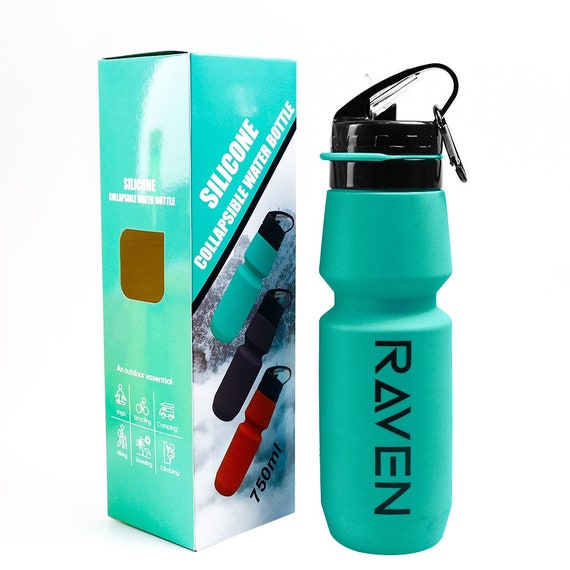Foldable Water Bottle Made From Eco Friendly Food Grade Silicone 750ml /  25oz Capacity Dishwasher Safe Green Blue Black 