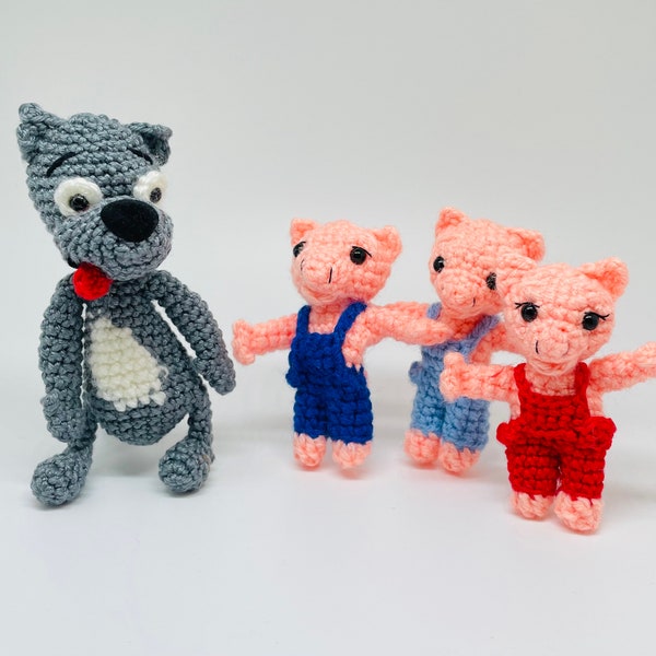 Ein Wolf und drei Schweinchen, in Handarbeit gefertigt