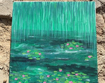 Original Mixed Media Lilypad Painting Lilypad Artwork Koi Pond Wall Art Koi Mixed Media Art by Carol Iyer