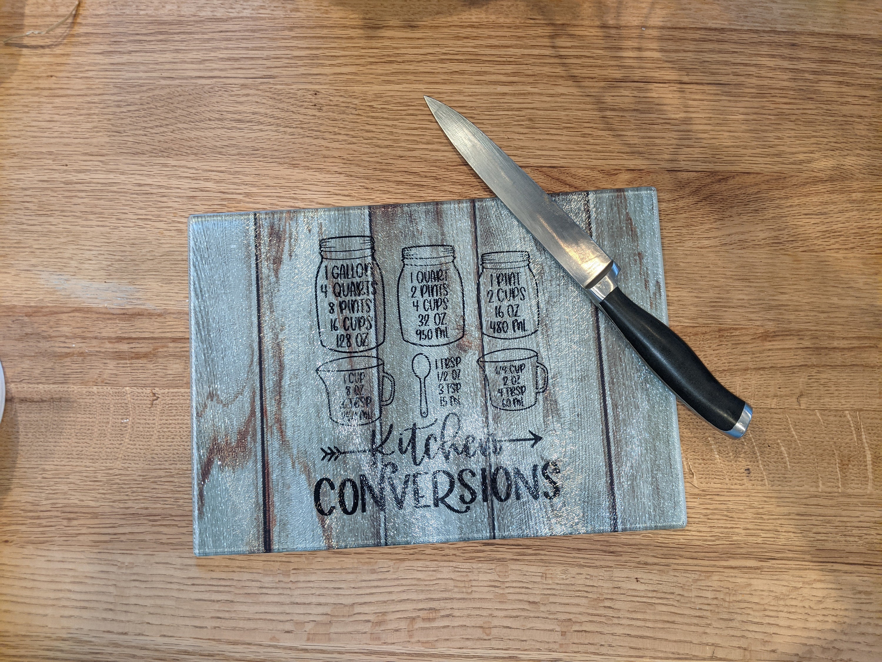 Glass Cutting Board with Kitchen Conversions Etsy