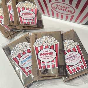 Valentine Popcorn Stickers, School Labels for Valentine&#39;s Day, Poppin&#39; Valentines Labels, Boy, Girl Kids , STICKERS ONLY