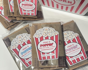 Valentine Popcorn Stickers, School Labels for Valentine&#39;s Day, Poppin&#39; Valentines Labels, Boy, Girl Kids , STICKERS ONLY
