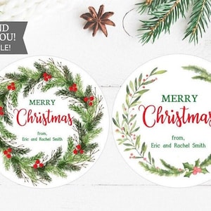 Pegatinas personalizadas, pegatinas de etiquetas de regalo de Navidad, pegatinas de círculos de Navidad, pegatinas de Navidad de granja, pegatinas de regalo de Navidad