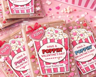 Valentine Popcorn Stickers, School Labels for Valentine's Day, Poppin' Valentines Labels, Boy, Girl Kids , STICKERS ONLY