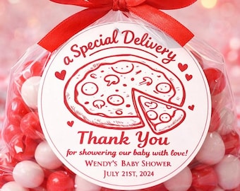 Speciale bezorging stickergunsten, plakje babyshower, pizzaparty, feestartikelen, goodbag, pizza babyshower, Italiaans