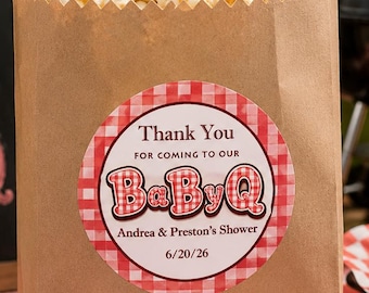 BABY-Q, Etiquettes autocollantes Baby-Q personnalisées, Baby shower d'été Baby-Q Etiquettes de cadeau pour barbecue, Stickers de remerciement, Shower de l'entreprise