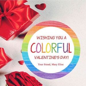 Valentine Stickers, Kids Valentine&#39;s Day, Color Your World Stickers, Crayon Valentines, Rainbow Valentine Labels, Colorful