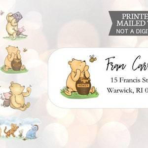 30 Pooh Bear Return Address Labels, Classic Bear Address Stickers, Winnie mailing Labels, Baby Shower Labels