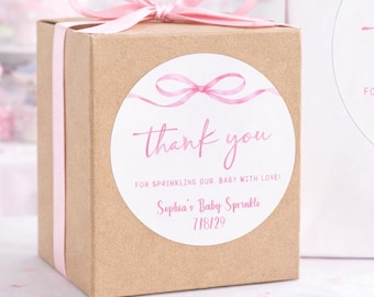 Pink Bow Baby Shower Thank You Favor Sticker, Coquette Bow Baby Girl Favor Label Bow Baby Shower Decoration Favor Bag Cookie Cup Sticker