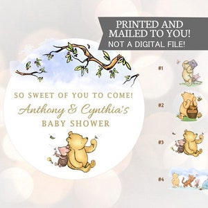 Qué dulce de tu parte venir, Winnie the Pooh, pegatinas, Baby Shower, cumpleaños, favores de miel, pegatinas clásicas de Winnie the Pooh Baby