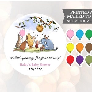 Winnie the Pooh, Yummy For Your Tummy, Stickers, Baby Shower, Birthday, Honey Favors, Classic Winnie the Pooh Baby stickers