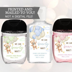 Autocollants de baby shower ours en peluche, désinfectant We Can Bearly Wait, étiquettes de faveur, baby shower ours en peluche, autocollants faveur de shower d'ours