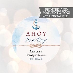 Ahoy It&#39;s a Boy Baby Shower Sticker, Blue and Red  Nautical stickers, Thank You Gift, Baby Shower Stickers,  Mason Jars stickers Baby Shower