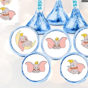 108 baby dombo olifant Hershey Kiss stickers etiketten, verjaardag, babyshower, snoepgunsten