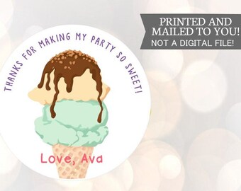 Ice cream  Birthday Sticker, Personalized, Thank You Stickers, Summer Party, Sweet Birthday, Ice Cream Theme, First Birthday, Ice Cream