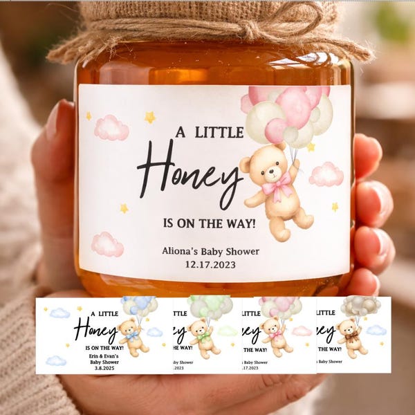 Honigglas Etiketten, kleiner Honig unterwegs, Honig Aufkleber, Bär-Babyparty-Mini-Honig, nur Etiketten, Geschenkanhänger, Babyparty, Teddybär