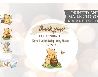Winnie the Pooh, thank you for coming , Stickers, Baby Shower, Birthday, Honey Favors, Classic Winnie the Pooh Baby stickers