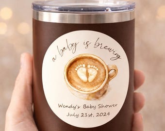 Pegatinas de "Un bebé está preparando café", etiquetas adhesivas para baby shower de French Cafe Bebe, recuerdo de agradecimiento personalizado con temática de café