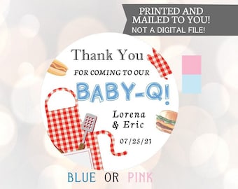 BABY-Q, Étiquettes autocollantes Baby Q personnalisées, Baby Shower Summer Baby-Q BBQ Party Favor Labels, Merci Stickers, Co Ed Shower
