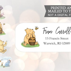 30 Pooh Bear retouradreslabels, klassieke beer adresstickers, Winnie postlabels, babyshowerlabels