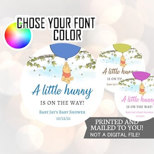 Hunny is on the way, Stickers, Baby Shower, Baby Pooh, Honey Favors, Classic Winnie the Pooh Baby stickers,Winnie the Pooh,