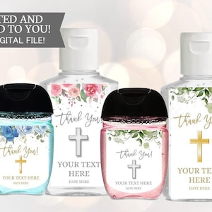 Taufe Kreuz Händedesinfektionsetiketten, Junge, Mädchen, Taufe Sanitizer Etiketten, Grün, Blumen, Taufe Sanitizer Favor, Gold, Silber