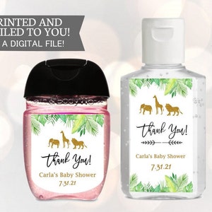Adesivi per baby shower Safari, disinfettante per le mani, tema animali da safari, wild one party, party animal, zoo animal tag, bomboniere, animali selvatici