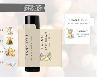 12 Lip Balm Labels , Winnie the Pooh, thank you for coming , Stickers, Baby Shower, Birthday, Honey Favors, Classic Winnie the Pooh Baby