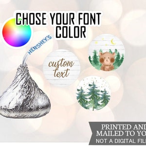 108 Personalized Baby Shower Woodland Bear Baby Shower Favor Stickers Hershey Kisses, Birthday Party favor, bonbons autocollants, Merci
