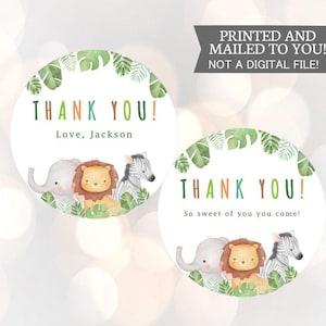 Safari Foliage Baby Shower Favor Sticker, Baby Jungle Animals, Favor Labels, Greenery, Baby Shower Stickers, 1 ° compleanno, Grazie