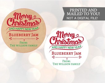 Custom KRAFT Merry Christmas canning jar labels, round holiday gift stickers, personalized mason jar labels, jam and jelly jar labels