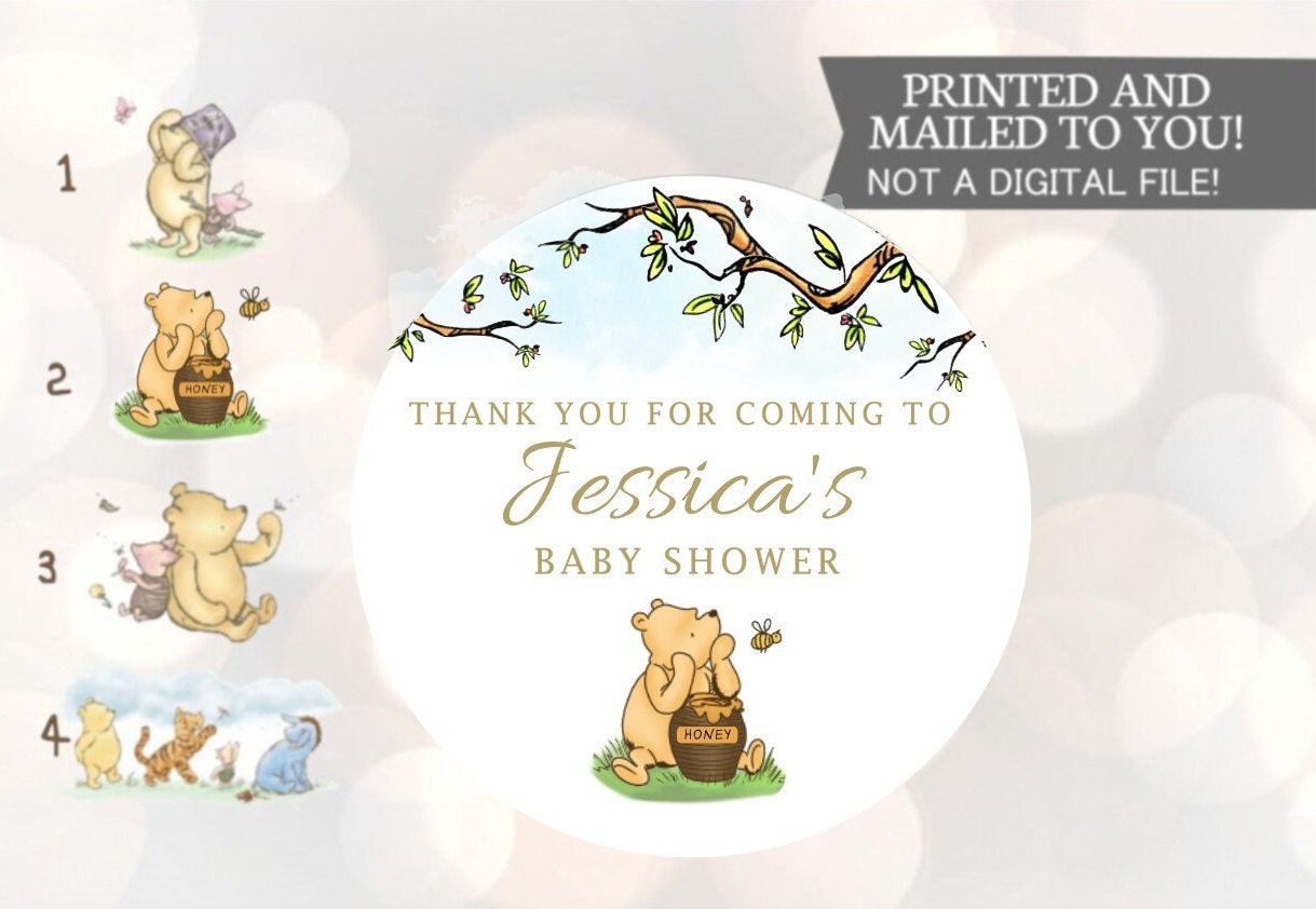 Winnie the Pooh, thank you for coming , Stickers, Baby Shower, Birthday, Honey Favors, Classic Winnie the Pooh Baby stickers