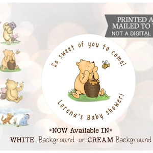 Zo lief dat je komt, Winnie de Poeh-stickers, honinggunst, babyshower, verjaardag, crème of witte achtergrond
