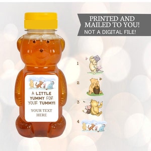 Winnie the Pooh, Yummy For Your Tummy, Stickers, Baby Shower, Birthday, Honey Favors, Classic Winnie the Pooh Baby stickers 25 stickers