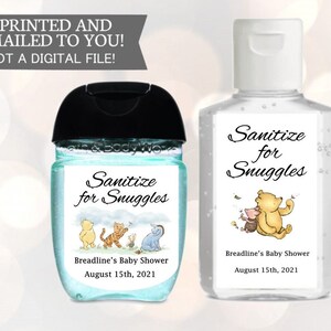 Étiquettes de désinfectant pour les mains pour la fête de bébé, étiquettes de douche de bébé Eeyore & Winnie the Pooh, étiquettes de faveur de désinfectant, câlins, désinfectant pour les câlins