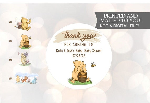 Winnie the Pooh, thank you for coming , Stickers, Baby Shower, Birthday,  Honey Favors, Classic Winnie the Pooh Baby stickers