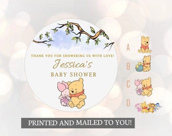 for Showering us with love, BABY Winnie the Pooh, Stickers, Baby Shower, Birthday, Honey Favors, Classic Winnie the Pooh Baby stickers