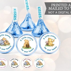 Autocollants classiques pour bébé Winnie l'ourson ou anniversaire Hershey Kiss Un peu délicieux pour votre ventre 108 par feuille