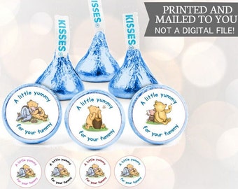 Baby Classic Winnie the Pooh Baby Shower or Birthday Hershey Kiss Stickers A little yummy for your tummy 108 per sheet