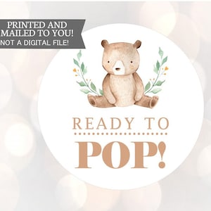 Ready to Pop, Baby Shower Stickers, Teddy Bear, , Blue, Favor Labels,  Grey, Baby Shower Stickers, Boy, Thank you, Popcorn