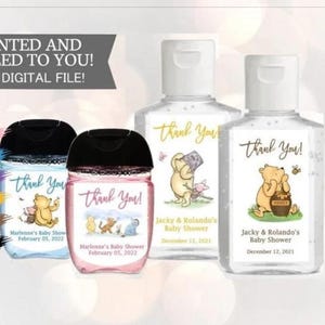 Etiquetas de desinfectante de manos para baby shower, etiquetas de baby shower de Eeyore y Winnie the Pooh, etiquetas de favor de desinfectante, acurrucados, desinfectante de pegatinas