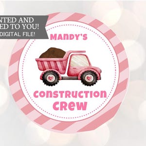 ROZE verjaardagsstickers bouw, heel veel leuke stickers, labels bouwploeg, stickers dumper, gepersonaliseerde constructie