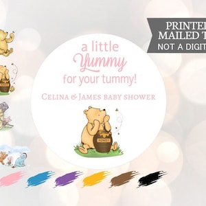 Winnie the Pooh, Yummy For Your Tummy, Stickers, Baby Shower, Birthday, Honey Favors, Classic Winnie the Pooh Baby stickers