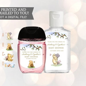 Etykiety na płyn do dezynfekcji rąk na Baby Shower, Eeyore i Kubuś Puchatek Etykiety na Baby Shower, Etykiety na upominki do dezynfekcji, Snuggles, Naklejki Sanitizer